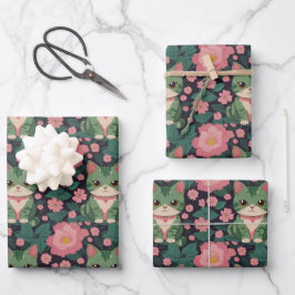 Hoja De Papel De Regalo Cuto gato Con flor rosa sin soldadura