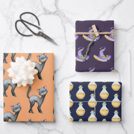 Hoja De Papel De Regalo Cuto Halloween Black Cat Witch Gorra Poción