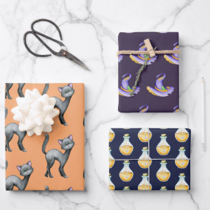 Hoja De Papel De Regalo Cuto Halloween Black Cat Witch Gorra Poción