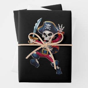 Hoja De Papel De Regalo Dabbing Skeleton Pirate Niños Halloween Jolly Roge