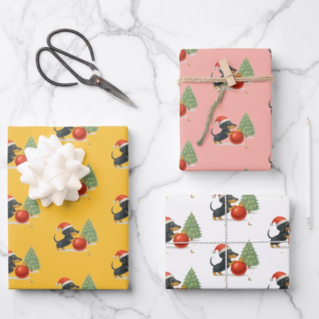 Hoja De Papel De Regalo Dachshund Christmas Wrapping Paper Set of 3  (Anverso)