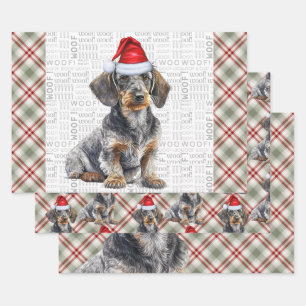 Hoja De Papel De Regalo Dachshund de pelo duro rojo a cuadros Navidad