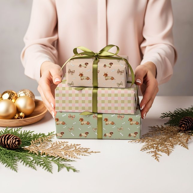 Hoja De Papel De Regalo Dachshund Dog Christmas Checkerboard Sweater Bow (Dachshund Dog Christmas Checkerboard Sweater Bow Wrapping Paper Sheets)