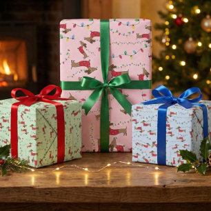 Hoja De Papel De Regalo Dachshund robando árbol de navidad ilumina mal