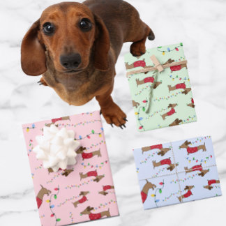 Hoja De Papel De Regalo Dachshund robando árbol de navidad ilumina mal