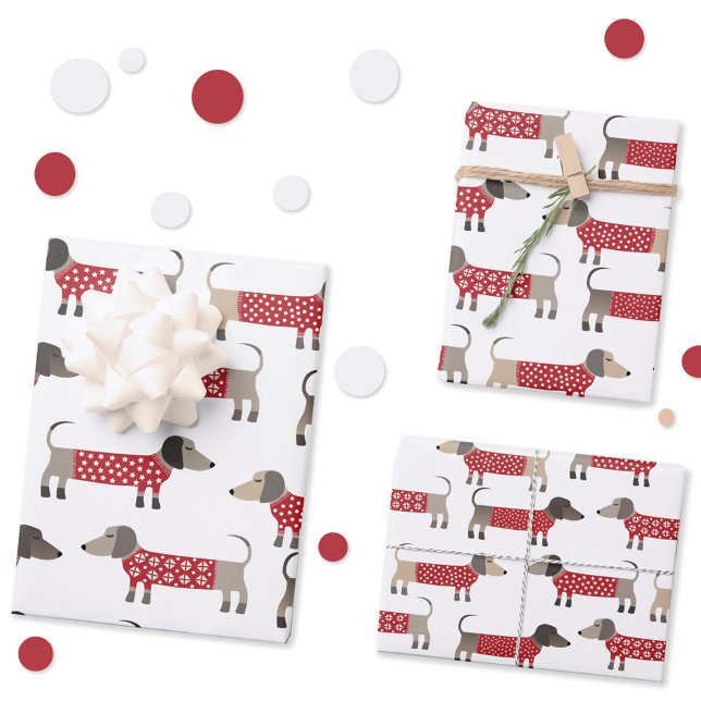 Hoja De Papel De Regalo Dachshund Sausage Wiener Dog Holiday (Fun festive Dachshund Sausage or Weiner Dog wrapping paper sheets)