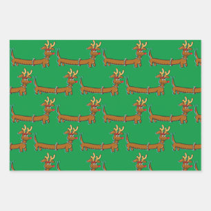Hoja De Papel De Regalo Dachshund usa anillos de renos para Navidades