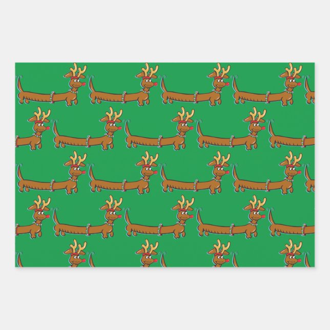 Hoja De Papel De Regalo Dachshund usa anillos de renos para Navidades (Anverso)