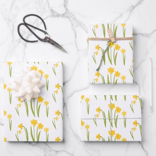 Hoja De Papel De Regalo Daffodils Primavera Pascua Patrón Floral Bulbos re (Anverso)