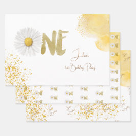 Hoja De Papel De Regalo Daisy acuarela primer cumpleaños