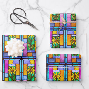 Hoja De Papel De Regalo Daisy amarillo de vidrio manchado