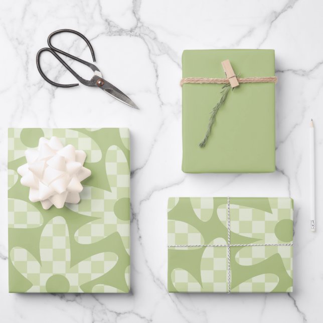 Hoja De Papel De Regalo Daisy Check Sage Green Retro Modern Pattern (Anverso)