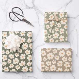 Hoja De Papel De Regalo Daisy Flowers Brown Green Hues