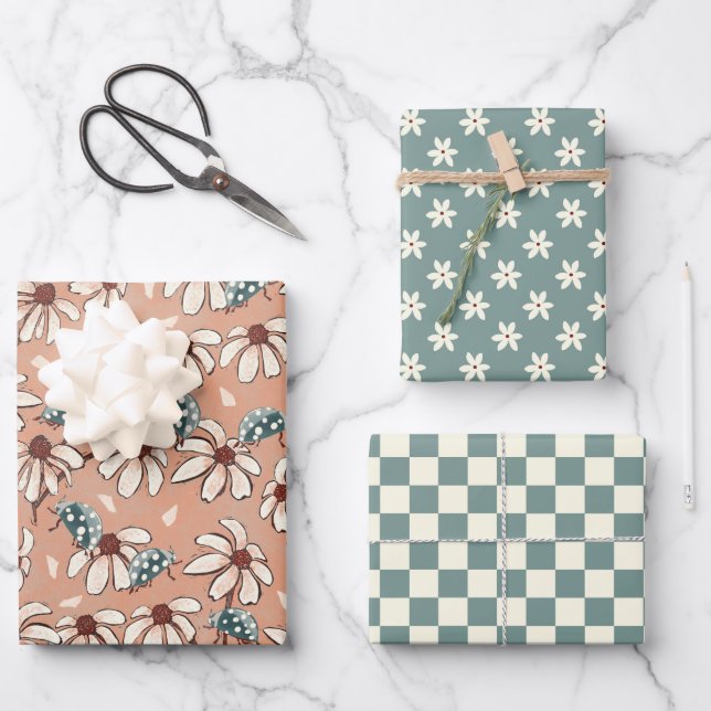 Hoja De Papel De Regalo Daisy Ladybug y Checkerboard (Anverso)