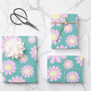 Hoja De Papel De Regalo Daisy Pink Verde azulado