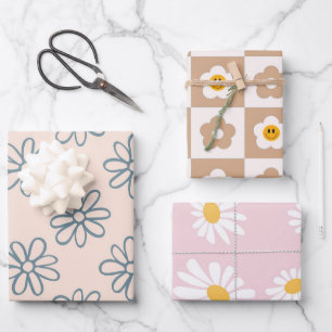Hoja De Papel De Regalo Daisy Retro Rosa Kawaii
