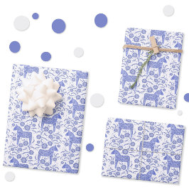 Hoja De Papel De Regalo Dala sueca Caballo Índigo azul y blanco