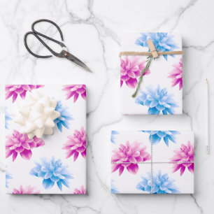 Hoja De Papel De Regalo Dalia rosa, Dalia azul, patrón floral, flores