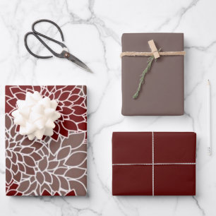 Hoja De Papel De Regalo Dalias rojas y plateadas