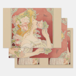 Hoja De Papel De Regalo Dama Art Nouveau Belle Époque Rosas Livemont