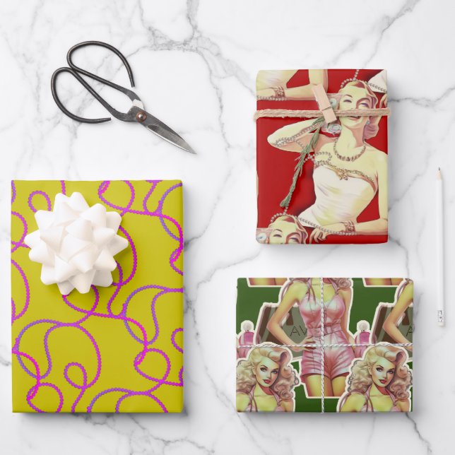 Hoja De Papel De Regalo Dama de estilo retro (Anverso)