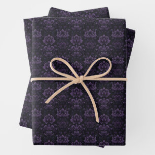 Hoja De Papel De Regalo Damas moradas oscuras de flores en negro