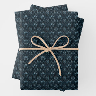 Hoja De Papel De Regalo Damasco azul oscuro