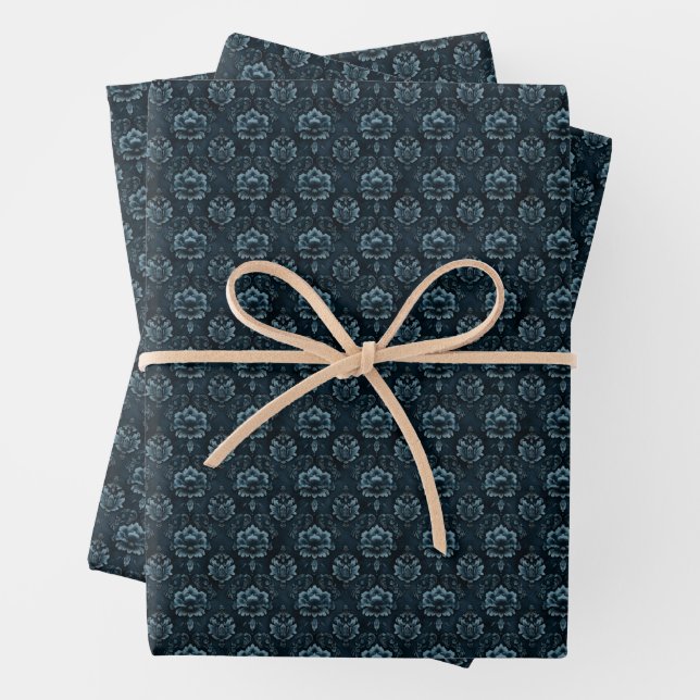 Hoja De Papel De Regalo Damasco azul oscuro (In situ)