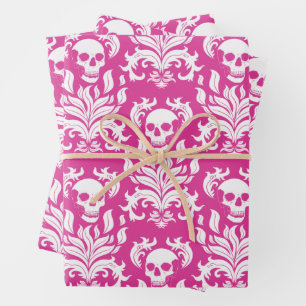 Hoja De Papel De Regalo Damasco de llamas de cráneo en blanco crujiente so