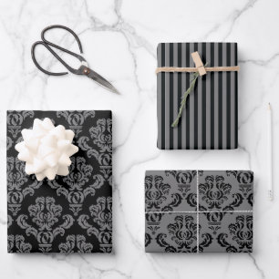 Hoja De Papel De Regalo Damasco Gris Elegante