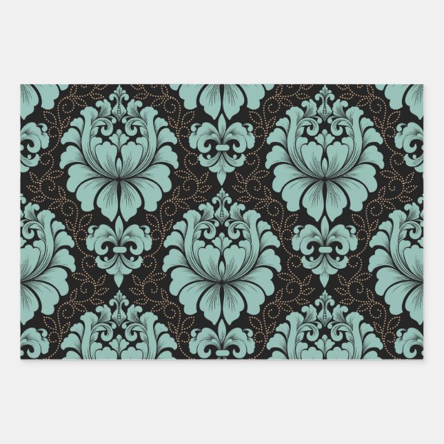 Hoja De Papel De Regalo Damask Wrapping Paper Flat Sheet Set of 3 (Anverso)