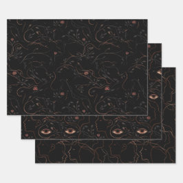 Hoja De Papel De Regalo Dark Botanical Faces Wrapping Paper Set