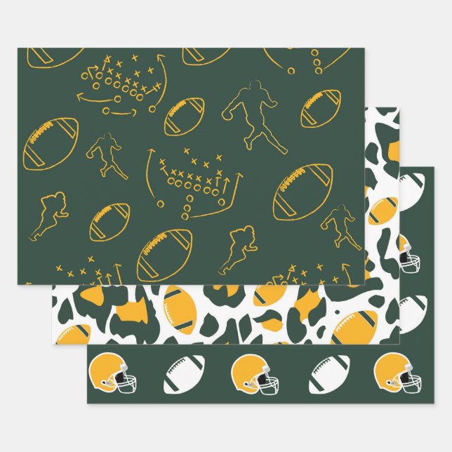 Hoja De Papel De Regalo Dark Green and Gold Football Playbook Patterns (Set)