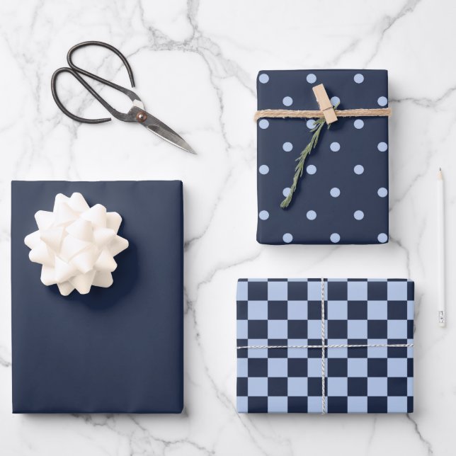 Hoja De Papel De Regalo Dark Midnight Blue & Pattern Wrapping Paper Set (Anverso)
