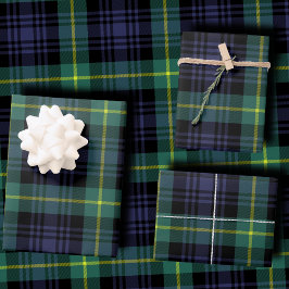 Hoja De Papel De Regalo Dark Moody Navy and Forest Green Tartan Plaid