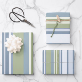Hoja De Papel De Regalo Dark Pastel Blue and Spring Rain Stripes