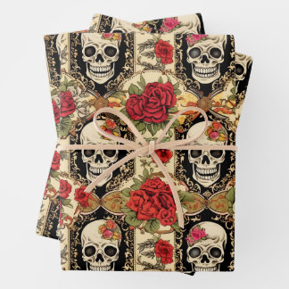 Hoja De Papel De Regalo Day of the Dead Skull and Roses Pack