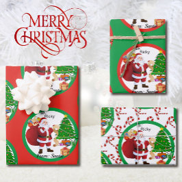 Hoja De Papel De Regalo De Santa Claus en niños de Navidades rojos y verde