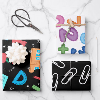 Hoja De Papel De Regalo De vuelta a la escuela matemática y números de 3