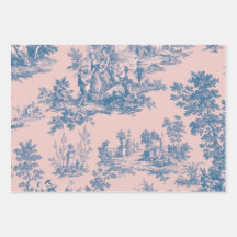 Decoración azul y rosa de la tela francesa de jouy