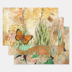 Hoja De Papel De Regalo Decoración de mariposa floral vintage