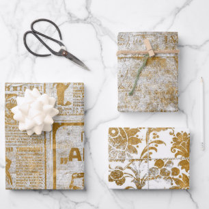 Hoja De Papel De Regalo Decoración del patrón de Grunge de guión de época 