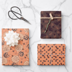 Hoja De Papel De Regalo Decoración navideña, estrellas, conos, pájaros en