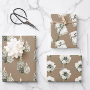 Hoja De Papel De Regalo Decoración rústica de vacaciones en blanco Kraft