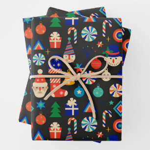 Hoja De Papel De Regalo Decoraciones navideñas vintage, colección de ornam