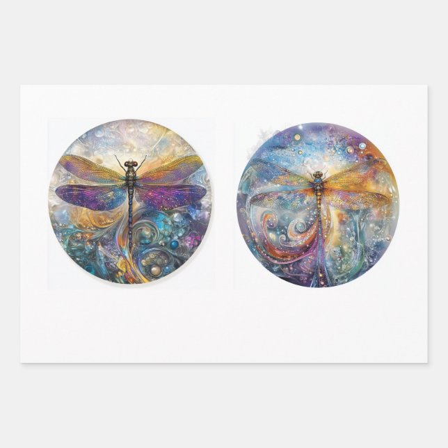 Hoja De Papel De Regalo Decoupage 12" Circular Rounds Dragonflies  (Anverso)