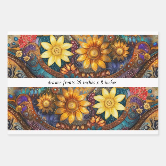 Hoja De Papel De Regalo Decoupage Boho Floral Drawer Fronts 29x8"  (Anverso)