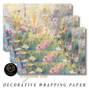 Hoja De Papel De Regalo Decoupage de Flores Silvestres Acuarela