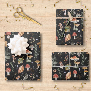 Hoja De Papel De Regalo Decoupage de Patrón Botánico de Hongos Acuarela