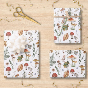 Hoja De Papel De Regalo Decoupage de Patrón Botánico de Hongos Acuarela